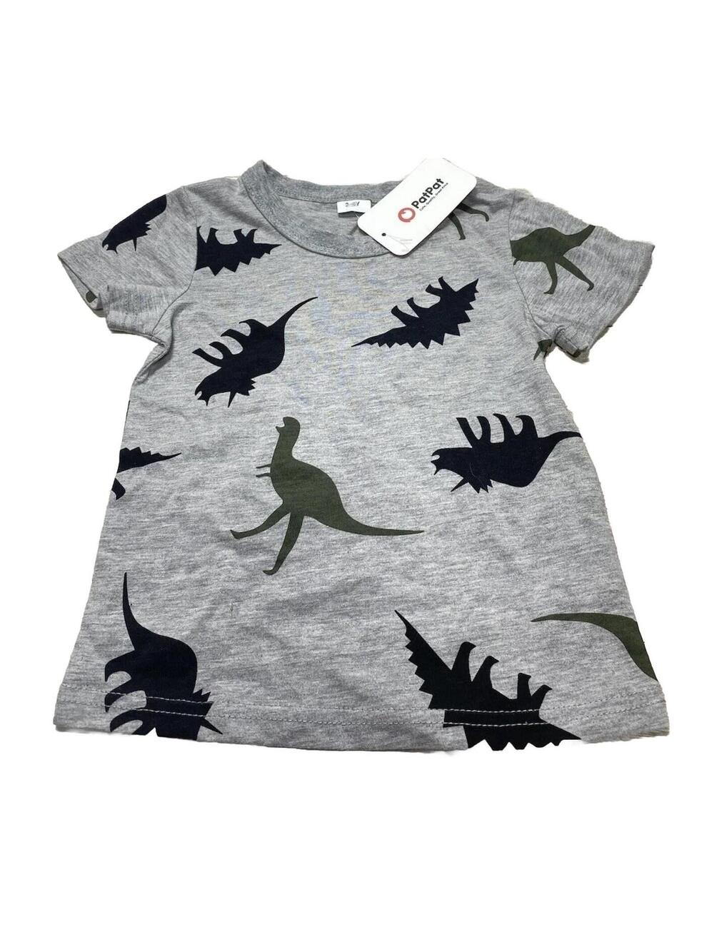 Boys Gray Dinosaur Cotton T-Shirt Size 3–4 Years, Short Sleeve, New